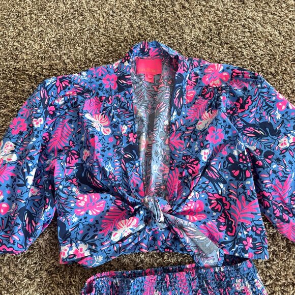 Lilly Pulitzer Livvie Smocked 2 Piece Skirt Set Boca Blue Birds Eye View - Picture 7 of 10